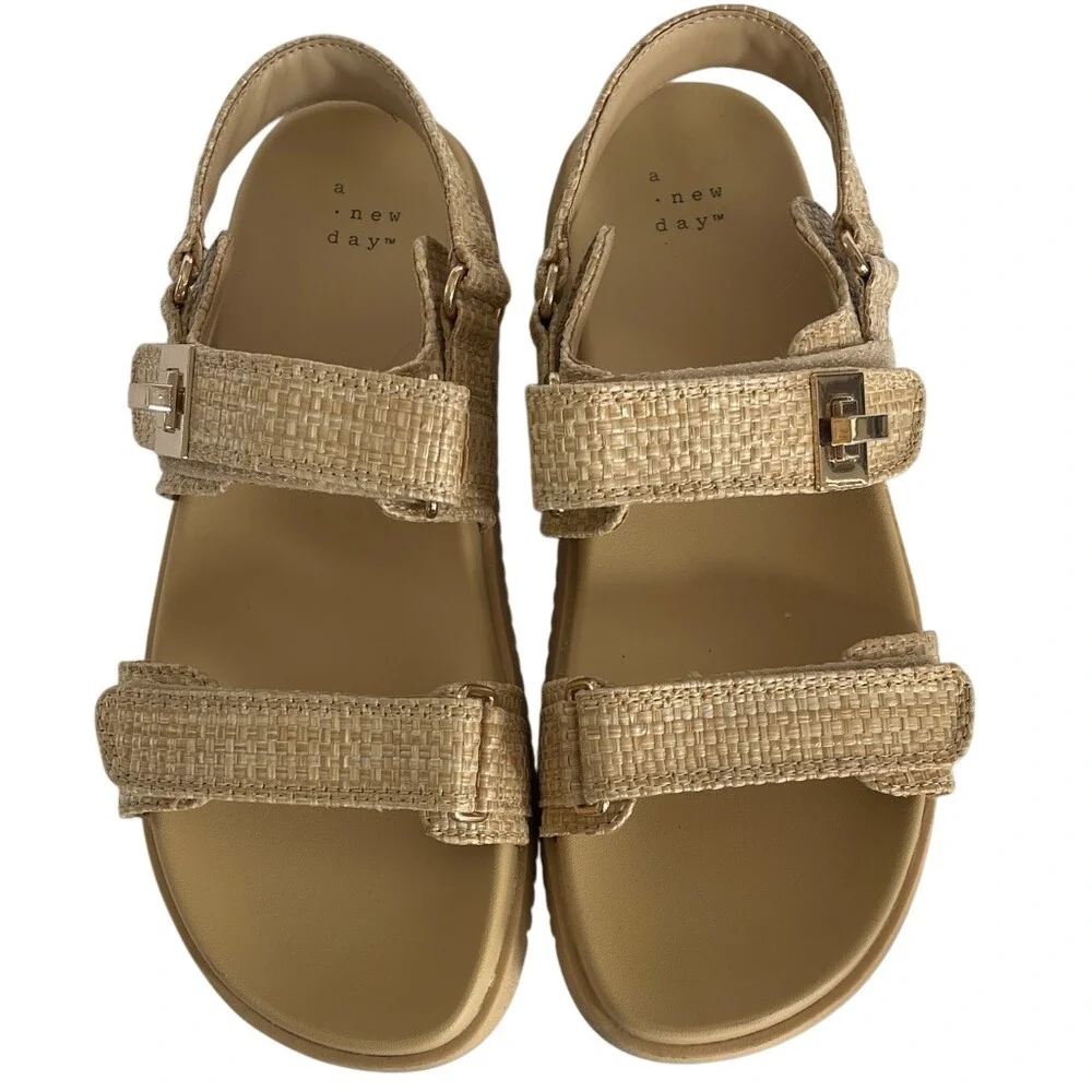 A New Day Beige Textured‎ Two Strap Sandals 8.5